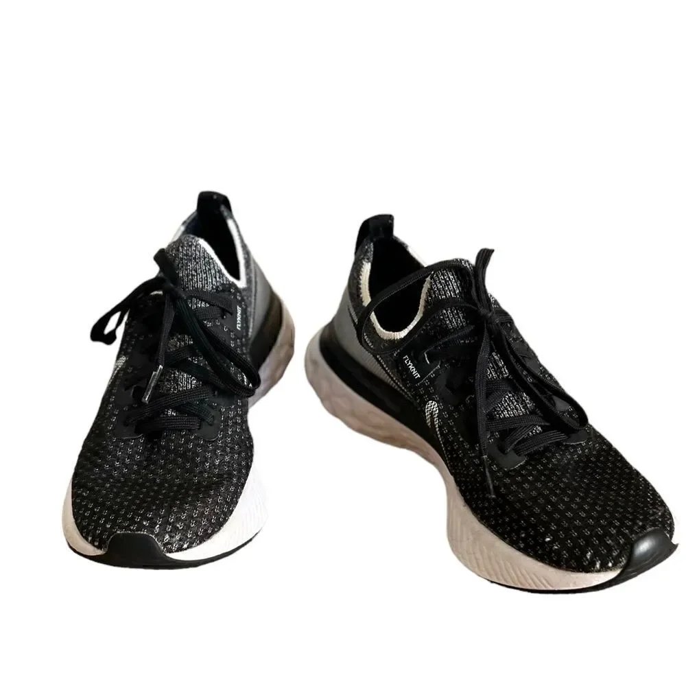 Nike React Flyknit Black White Running Shoes Size 7.5